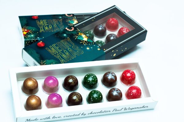 Proeverij Kerstbonbons in luxe kerstverpakking 12 stuks